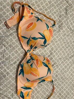 Shade & Shore Peach Citrus Print Bikini Top - Peach, Yellow, Teal